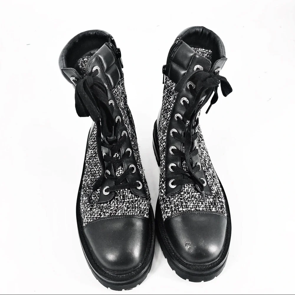 Kurt Geiger Tweed Shore Cap Toe Combat Boots Sz 40.5/10.5 - Picture 2 of 6